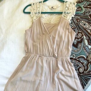 Blush romper with cream lace